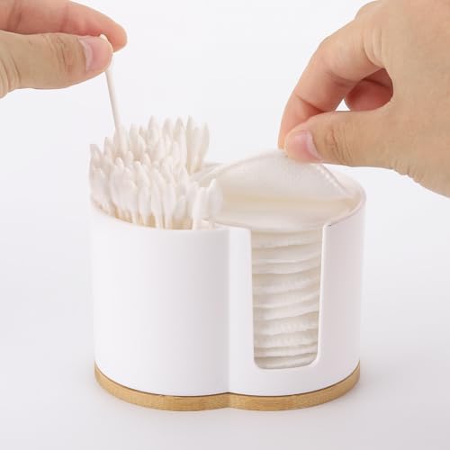 Tbestmax 2-Grid Cotton Swab and Round Pad Holder - White Bathroom Organizer