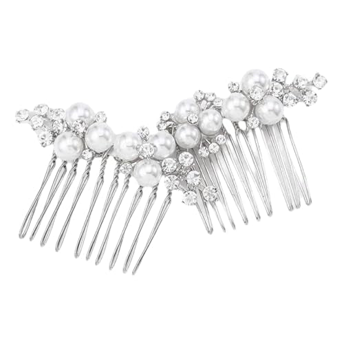 Pearl Rhinestone Hair Side Combs Silver Wedding Hair Clips 2 Pcs