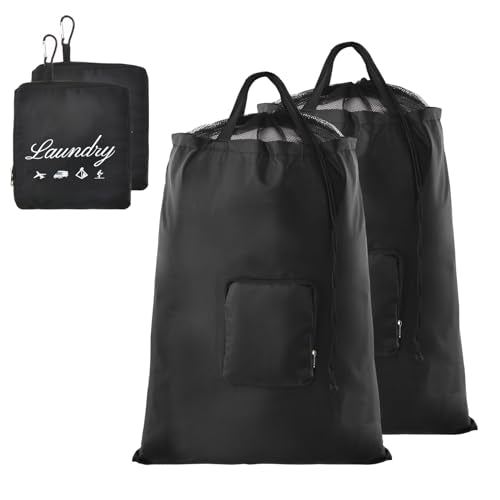 JHX Foldable Travel Laundry Bags - 2 Pack with Drawstring & Handles
