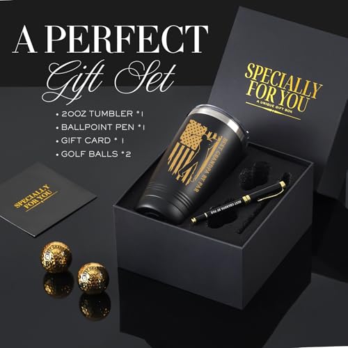 Golf Gift Set with 20oz Tumbler, Gold Golf Balls & Pen - Perfect for Dad