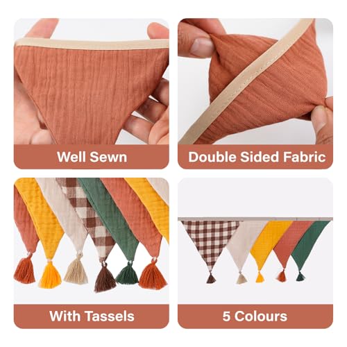 G2PLUS 8.5ft Double-Sided Cotton Triangle Pennant Banner - Boho Flags for Baby Showers & Birthday Parties
