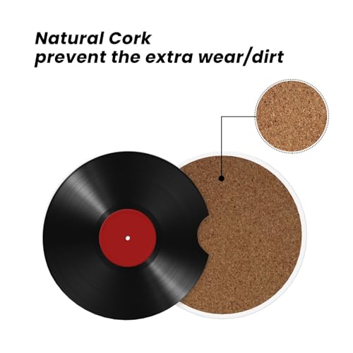 Absorbent Car Coasters with Cork Base - 2 Pack Red Vinyl Design