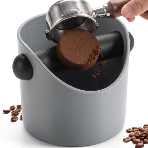 Li&Zhao Espresso Knock Box Space Gray - Premium Coffee Grounds Puck Container with Brush & Dust Blower