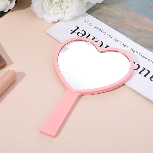 Bremorou Heart Shaped Handheld Makeup Mirror Small Pink Travel Mirror