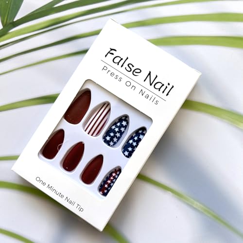 Independence Day Press on Nails Medium Almond Stars Stripes Acrylic