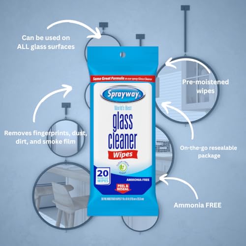 Sprayway Ammonia-Free Glass Cleaner Wipes - 20 Count, Fresh Scent
