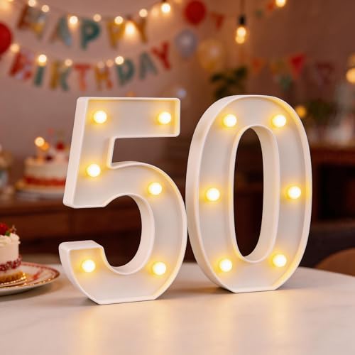 50th Birthday LED Marquee Number Lights - 8.66 Inch Light Up 50 Sign