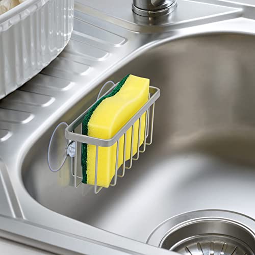 HLOOL Kitchen Sink Sponge Holder - Silver Caddy for Brushes & Soap