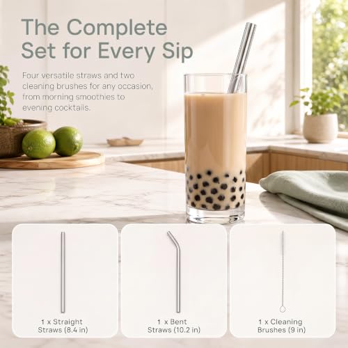 AOTWAN Stainless Steel Boba Straws and Smoothie Straws Set with Brush