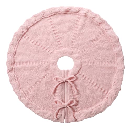 Pink Knitted Tree Skirt for Small Christmas Trees - 18 Inch Holiday Decor