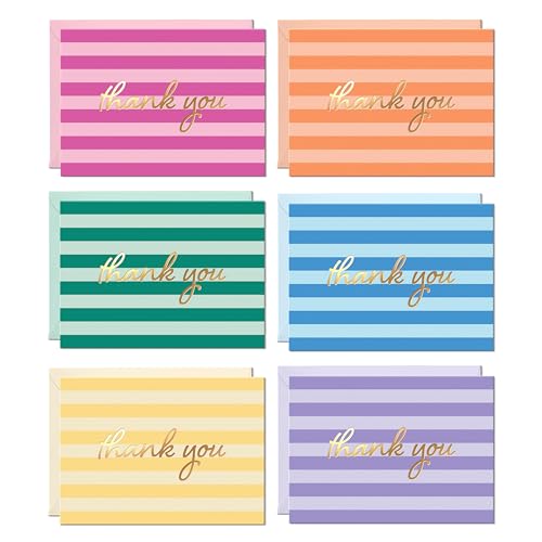 Coastal Stripes Thank You Cards Set - 24 Pack with Gold Foil