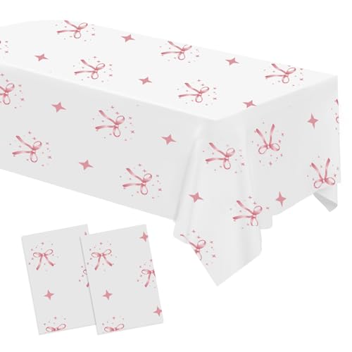 YTHETM 2-Pack Pink Bow Tablecloths - 54 x 108 Inches for Parties