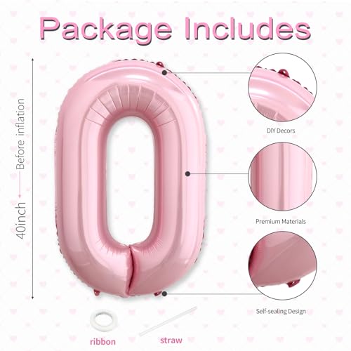 40 Inch Pink Number 0 Foil Balloon Giant Birthday Party Decoration