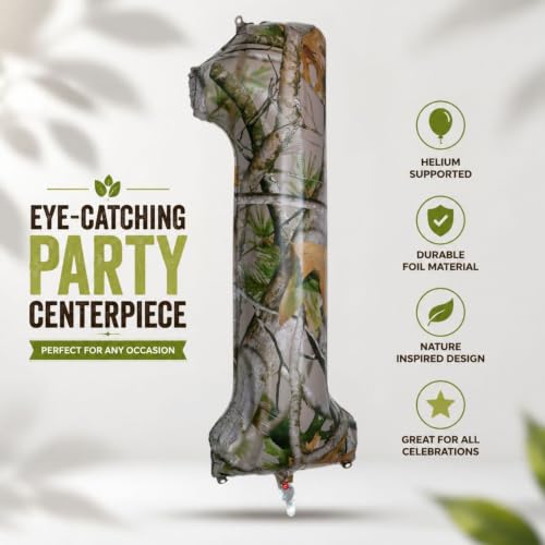 38 Inch Camo Number 1 Balloon - Hunter Mylar Birthday Decoration (1 Count)
