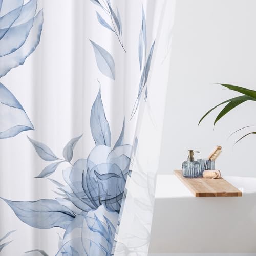 Litabel Blue Boho Watercolor Floral Shower Curtain 72x72 Inches - Pack of 1