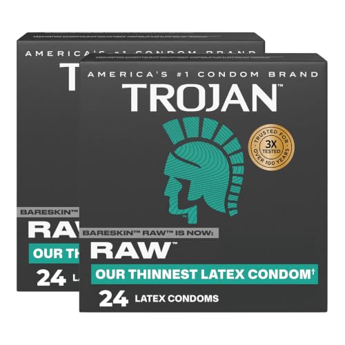 Trojan Raw Latex Thin Condoms 24 Count Pack of 2 - America’s Thinnest, Sensitive Lubricated