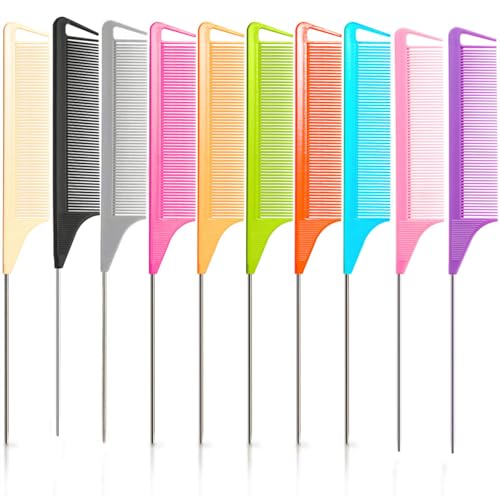Luumxai 10pcs Metal Rat Tail Hair Combs Set for Parting and Teasing
