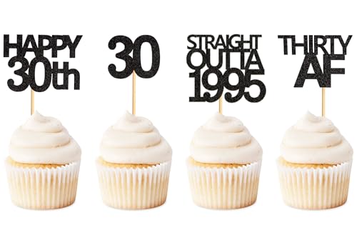 48 Pack Black Straight Outta 1995 Cupcake Toppers for 30th Birthday