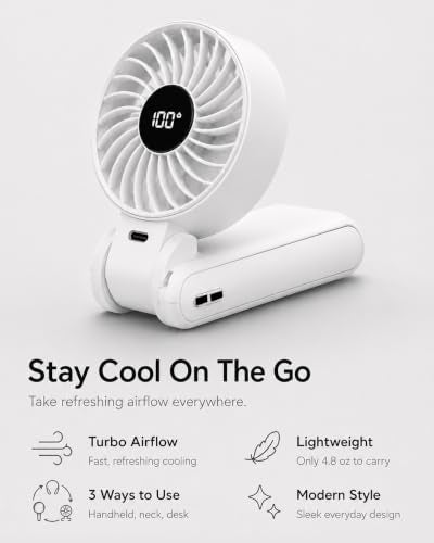 Portable Handheld Fan, USB Rechargeable Foldable Desk Fan with 5 Speeds