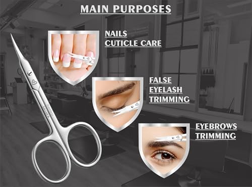 SILLVER Curved Cuticle Scissors - Extra Fine Pointed Stainless Steel Grooming Tool