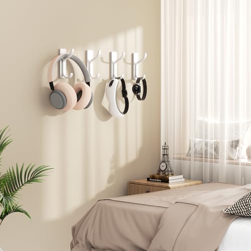Adhesive Wall Hooks for Towel/Coat - 13LB Heavy-Duty, White, 4 Pack