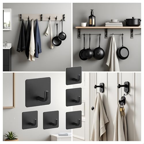 Tustao 6-Pack Stainless Steel Adhesive Wall Hooks - Heavy Duty, No Drill