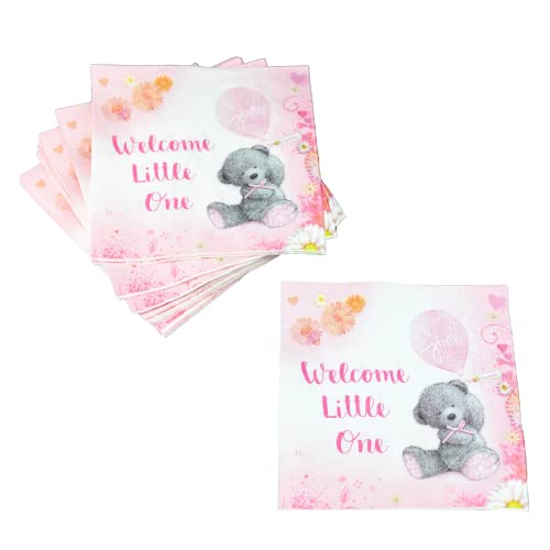 75-Pack Baby Girl Shower Napkins - Pink Teddy Bear Design