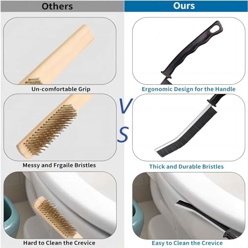 Black Crevice Cleaning Brush Set - Ergonomic Grout & Toilet Brush