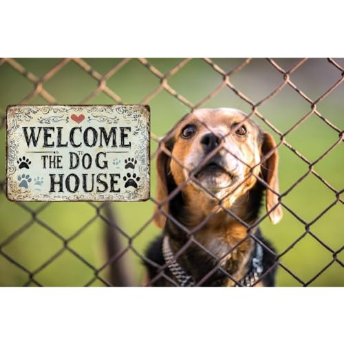 Welcome The Dog House Vintage Warning Tin Sign - 8x12 Inch Retro Plaque