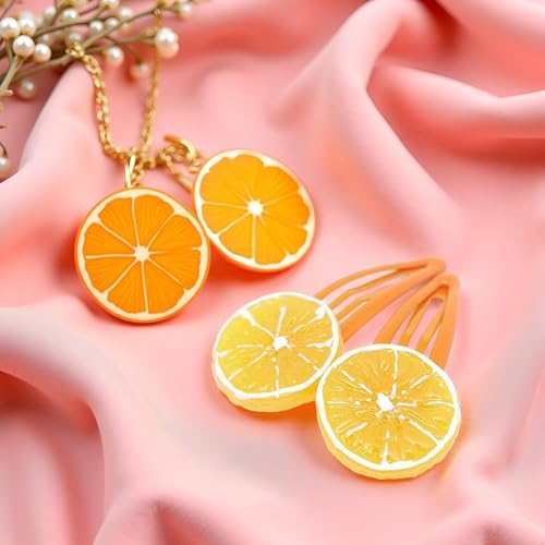Orange Slice Snap Hair Clips 4-Piece Citrus Barrettes for Women and Girls