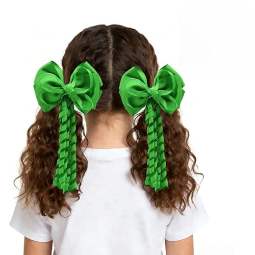 Leyhooney Green Hair Bows with Long Spiral Tassels 2PCS St Patrick's Day Clips