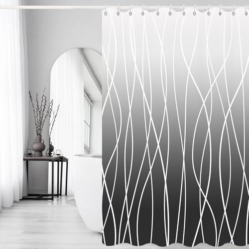 Black Ombre Striped Shower Curtain, 72"x72" Waterproof Fabric