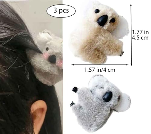 Mozff Plush Koala Hair Claw Clips 3 Pcs Cute Animal Hair Barrettes