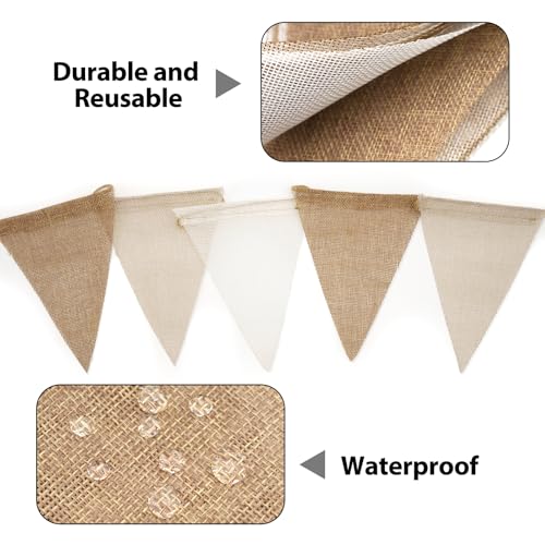 G2PLUS Rustic Burlap Pennant Banner, 39ft Boho Triangle Flag Garland (Brown)