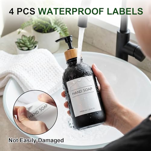 KASUNTING 17 Fl Oz Black Hand Soap Dispenser Set with Bamboo Pump