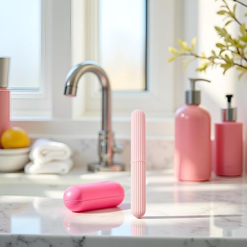 Pink Portable Toothbrush Travel Case with Lid, Dust-Proof Holder