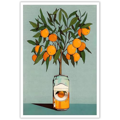Retro Orange Tree Wall Art - Vintage Botanical Canvas Print 8x12in