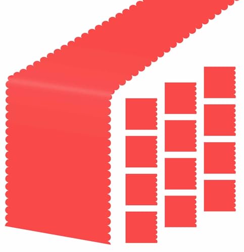 Scalloped Red Plastic Table Runner - 12 Pcs Disposable 14x108 Inch for Party & Wedding Decor