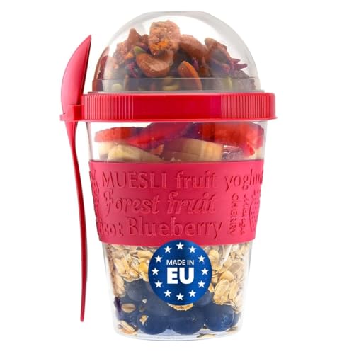 Tribello On-the-Go Yogurt Parfait Cups with Lids & Spoon - 20oz Red