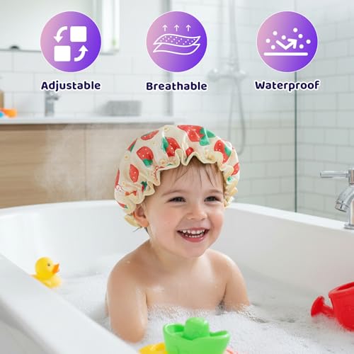 cobee Kids Waterproof Shower Cap, Cute Rabbit Reusable Toddler Bath Bonnet