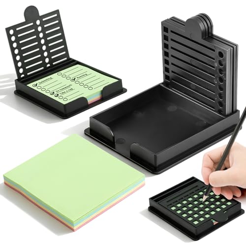 LORGVEXN Sticky Note Holder with 5 Stencils - 3x3 Office Memo Dispenser Black