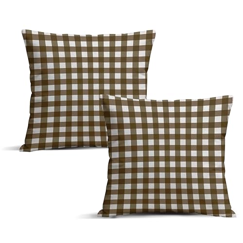 Brown Gingham Pillow Covers Set of 2 | 18x18 Inch Buffalo Plaid