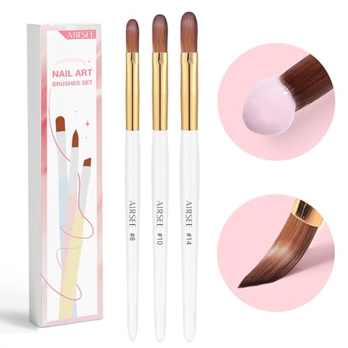 AIRSEE 3PCS Acrylic Nail Brush Set - Sizes 8, 10, 14 for Manicure & Nail Art