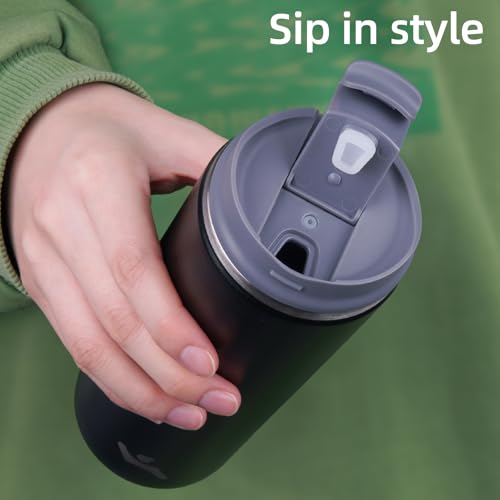 Konokyo 12oz Travel Coffee Mug, Insulated Stainless Steel Tumbler - Black