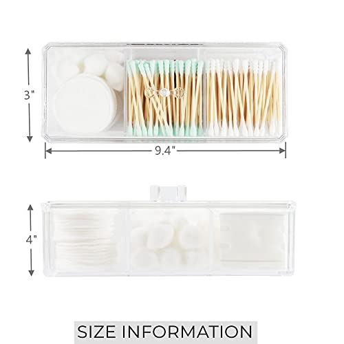 Clear Acrylic 3-Compartment Cotton Swab & Q-Tip Holder with Lid