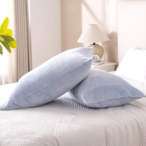 King Size Velvet Pillowcases (2 Pack) - Ultra Soft Baby Blue Covers