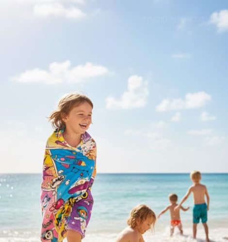YIFONTIN Kids Beach Towel, Space Travel Print, 100% Cotton Velour, 51"x25.5"