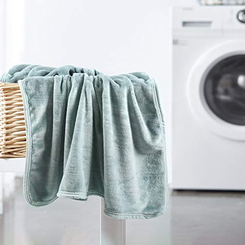 EIUE Flannel Fleece Throw Blanket, Ultra Soft Lightweight Bed Cover - Green Grey, 40x60