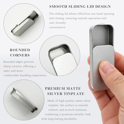 Slide-Top Aluminum Tin Containers 6-Pack - Mini Metal Boxes for Lip Balm and Small Items