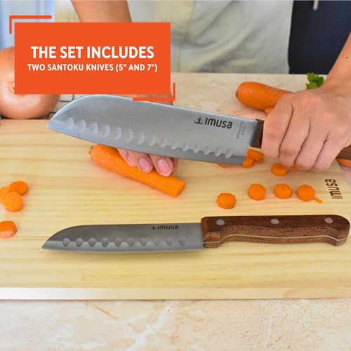 IMUSA 2-Piece Santoku Knife Set, 5" & 7" Stainless Steel with Wood Handles
